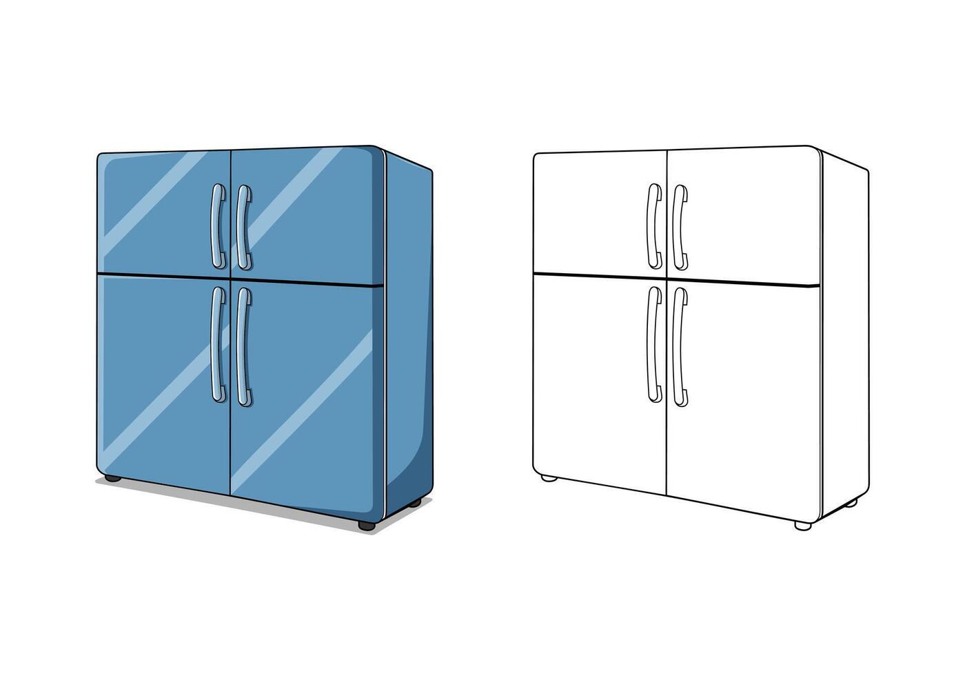 Double Door Refrigerator Cartoon Illustration vector