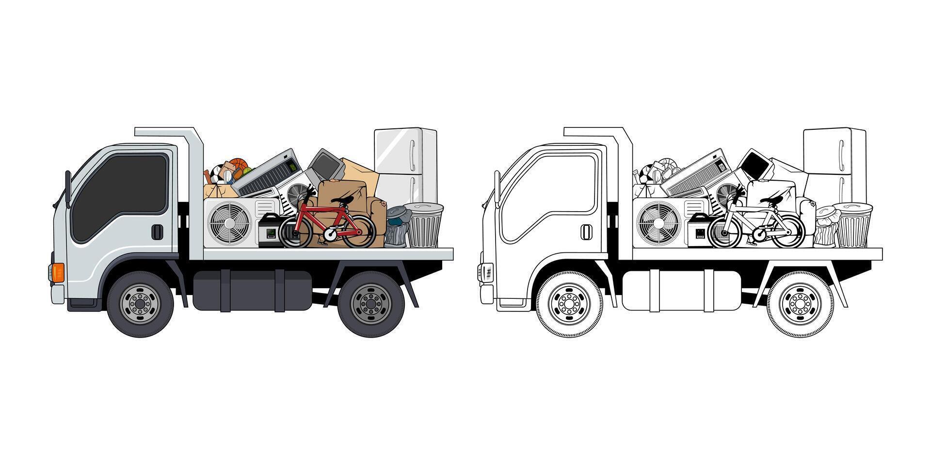 Pickup Truck Loaded Household Junk Illustration vector