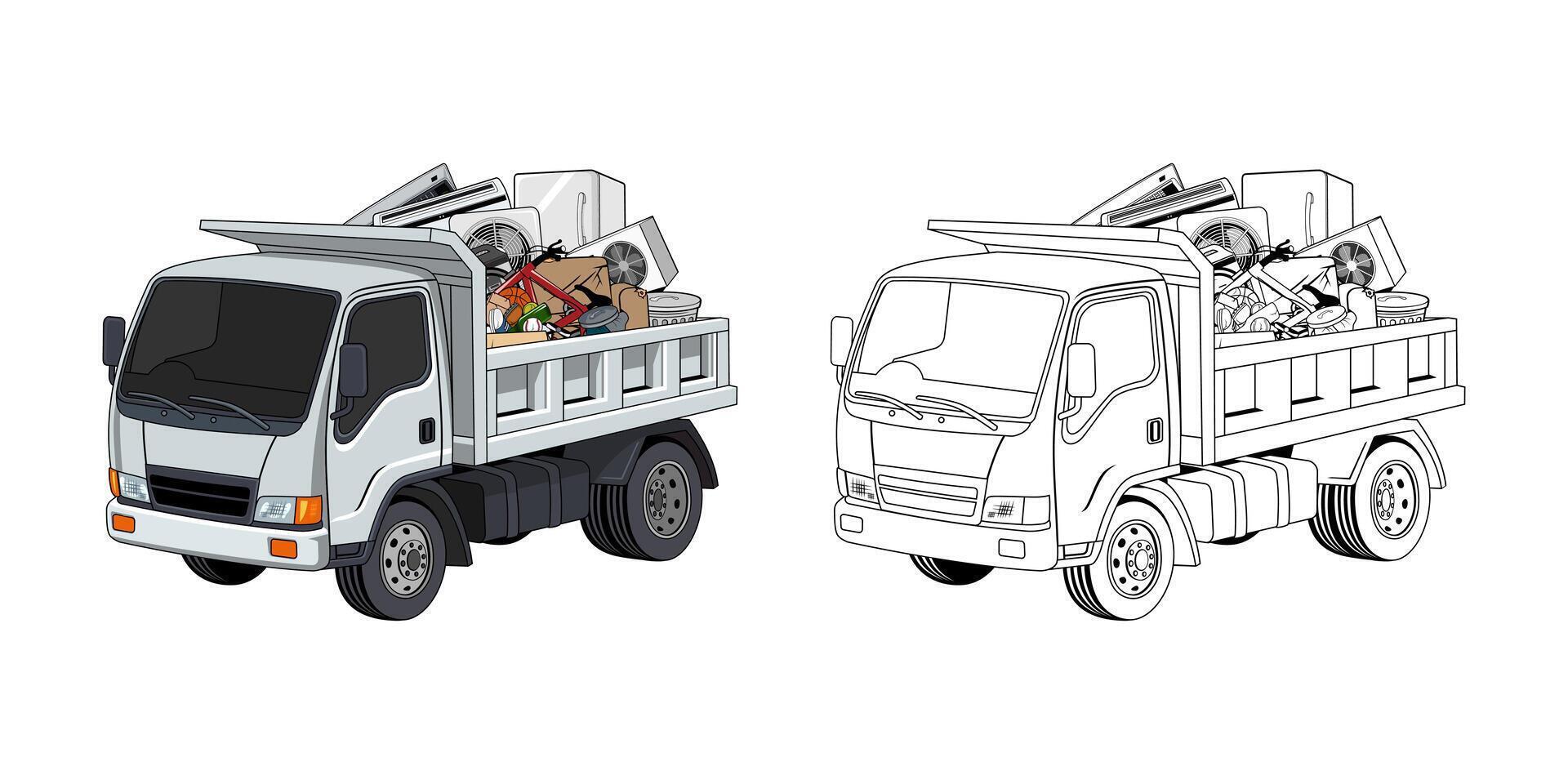 Illustration of Pickup Truck Loaded Household Junk vector