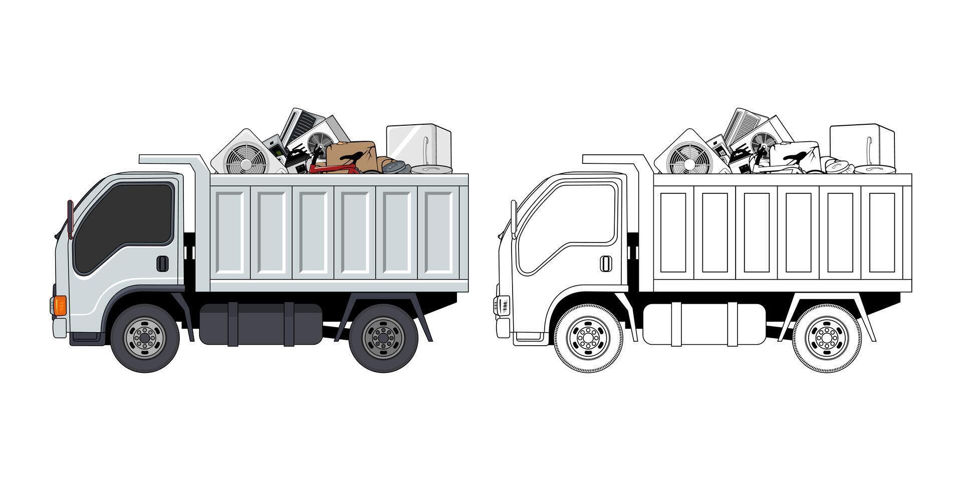 Side View of Pickup Truck Loaded Household Junk vector