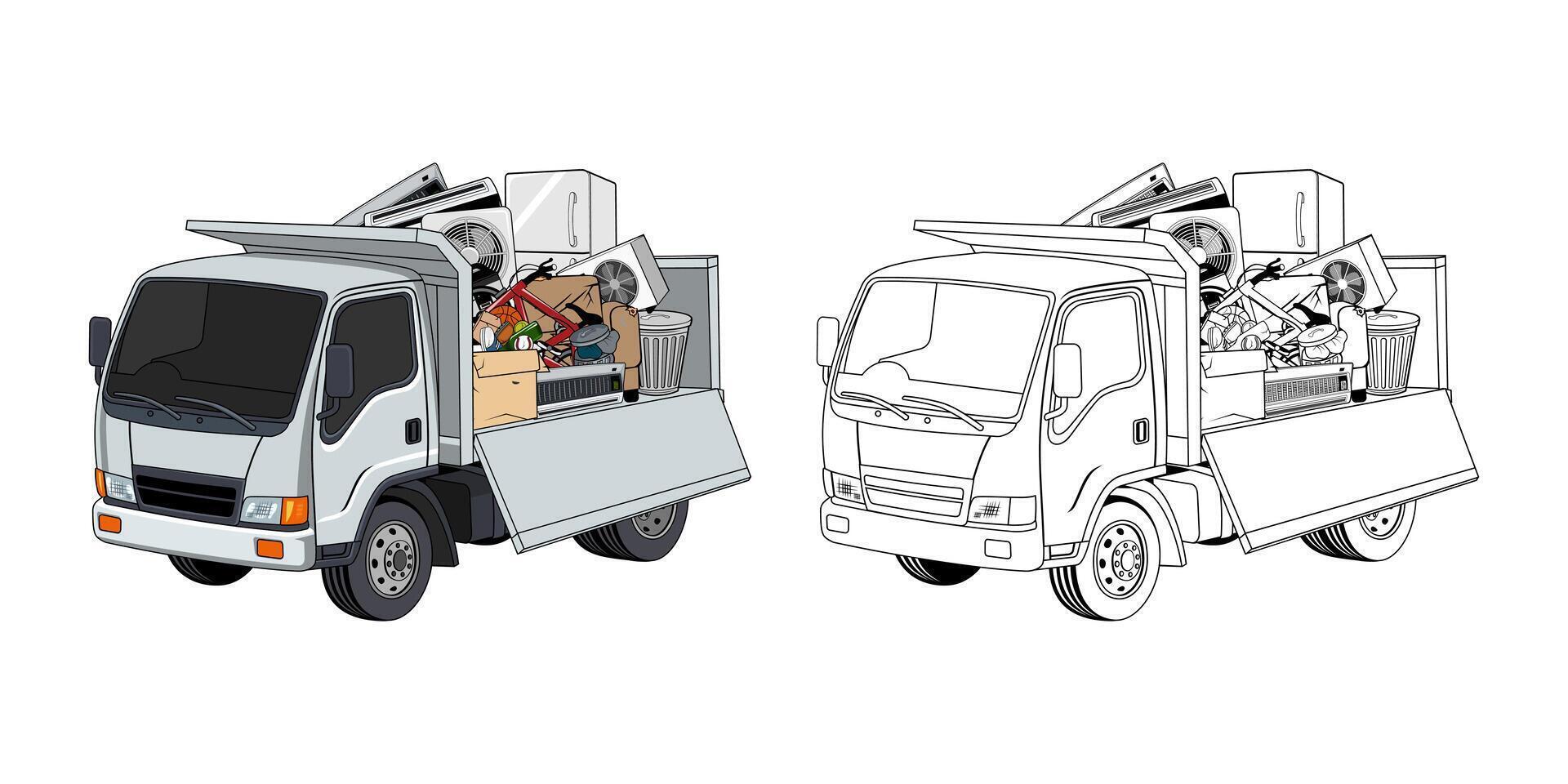Household Junk Loaded By Pickup Truck vector