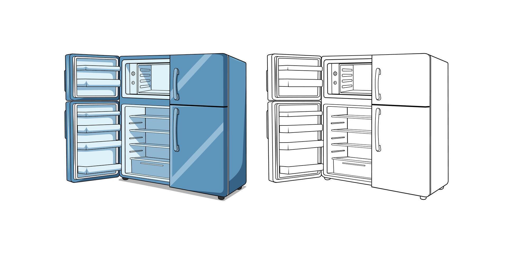 Opened Double Door Refrigerator Cartoon Design Illustration vector