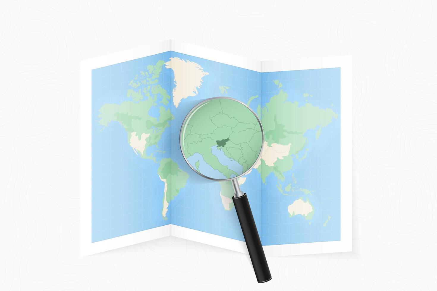 Enlarge Slovenia with a magnifying glass on a folded map of the world. vector