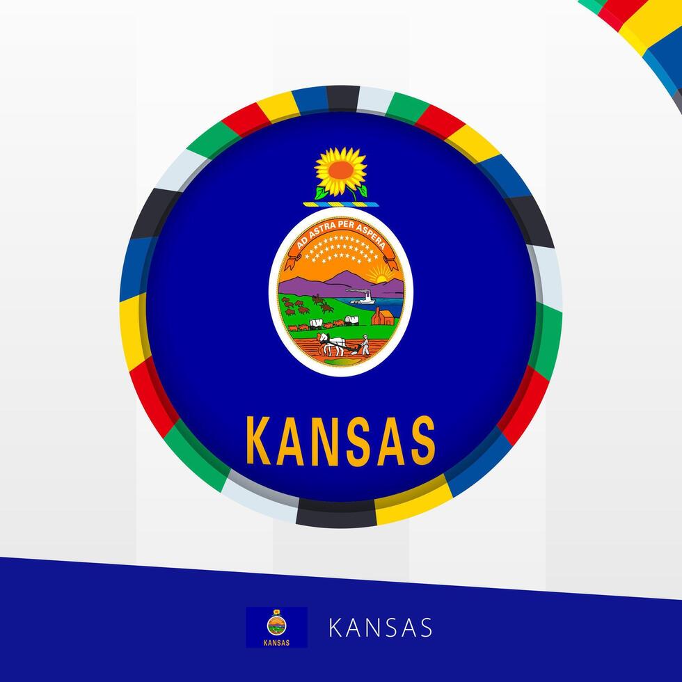 Kansas Flag with Colorful Circle Border. vector
