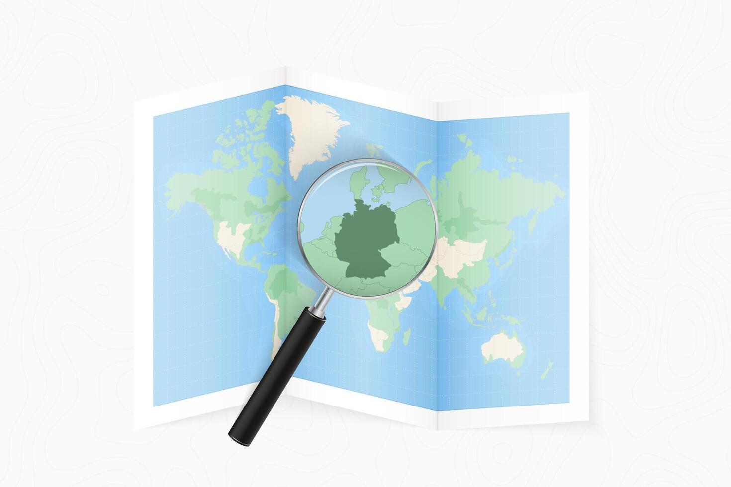 Enlarge Germany with a magnifying glass on a folded map of the world. vector