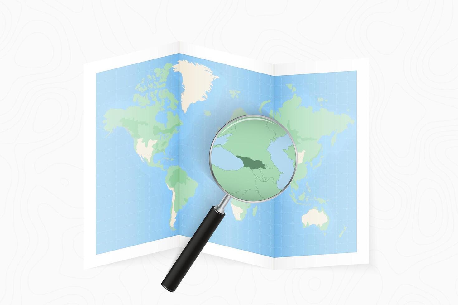 Enlarge Georgia with a magnifying glass on a folded map of the world. vector