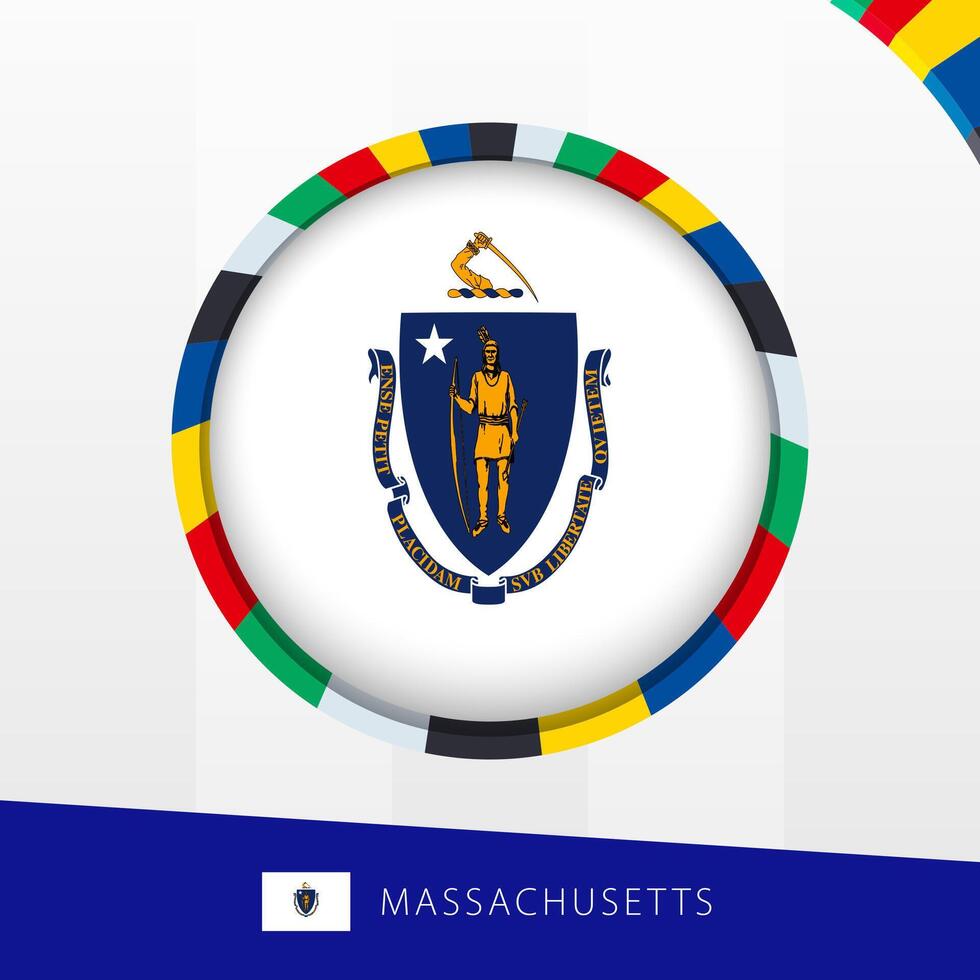 Massachusetts Flag with Colorful Circle Border. vector