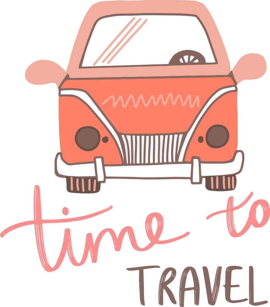Time to Travel with Retro Car Illustration vector