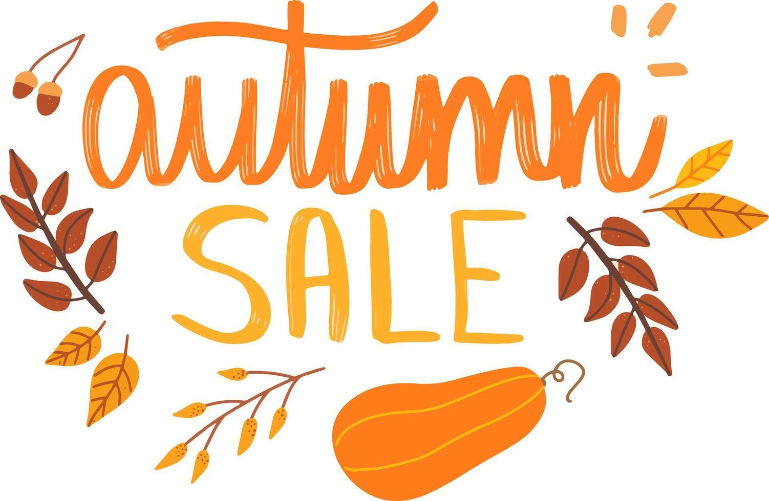 Autumn Sale HandDrawn Lettering with Fall Leaves and Pumpkin vector