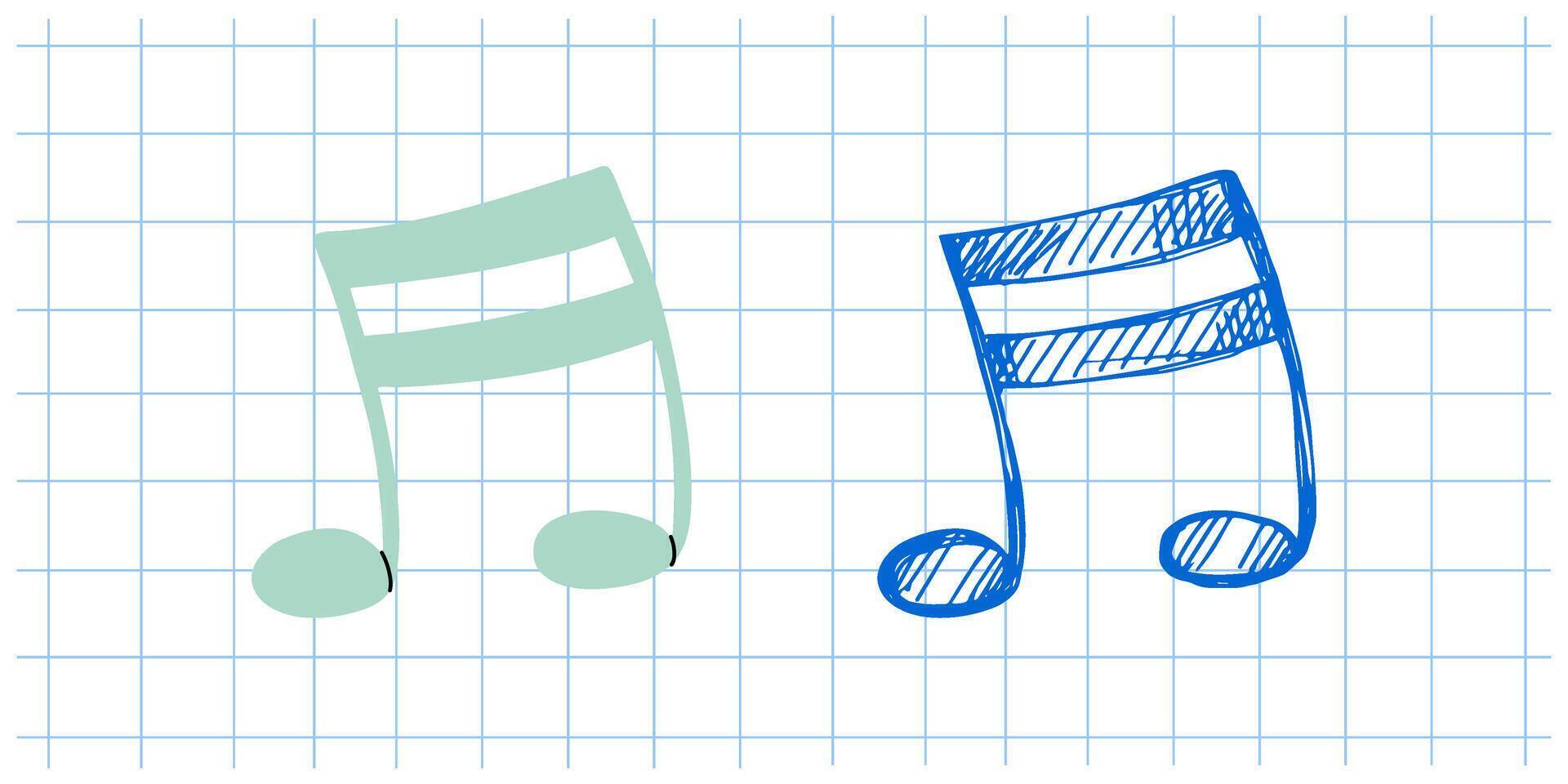 hand-drawn and flat style music Illustration set. Detailed retro style musical note sketch. Vintage sketch element. Back to School. vector