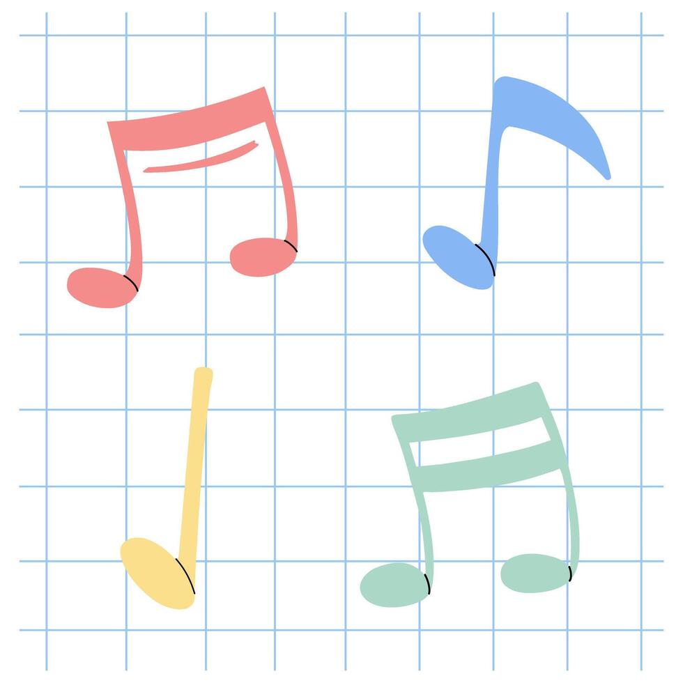 hand-drawn and flat style music Illustration set. Detailed retro style musical note sketch. Vintage sketch element. Back to School. vector