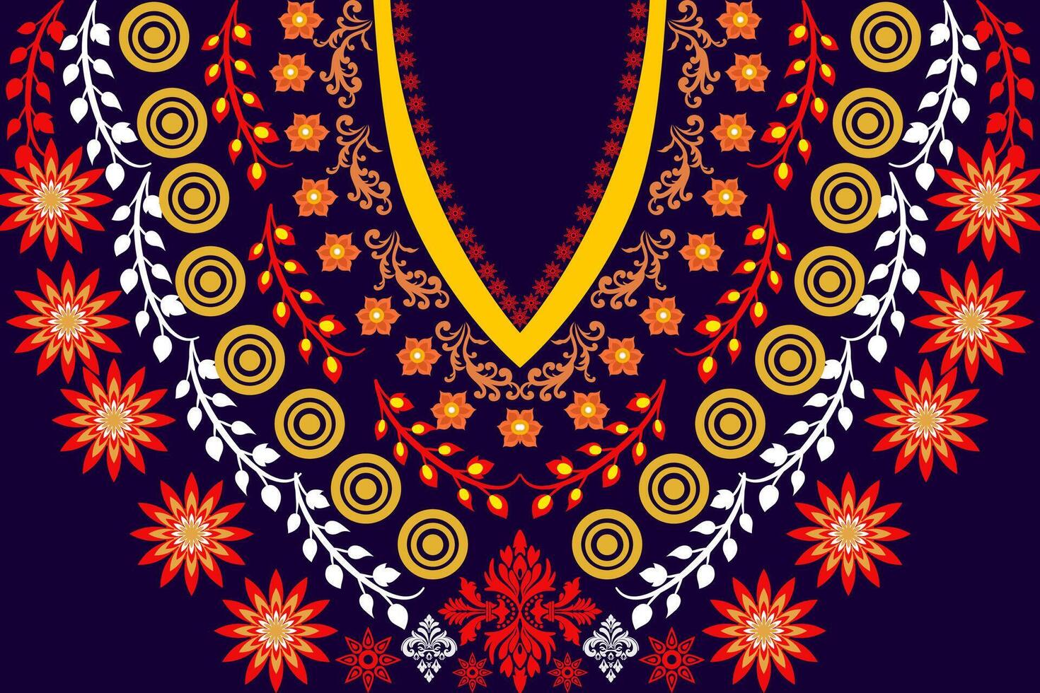 Abstract floral shirt neck design, blue, yellow, orange, design for wallpaper, shirt pattern. vector