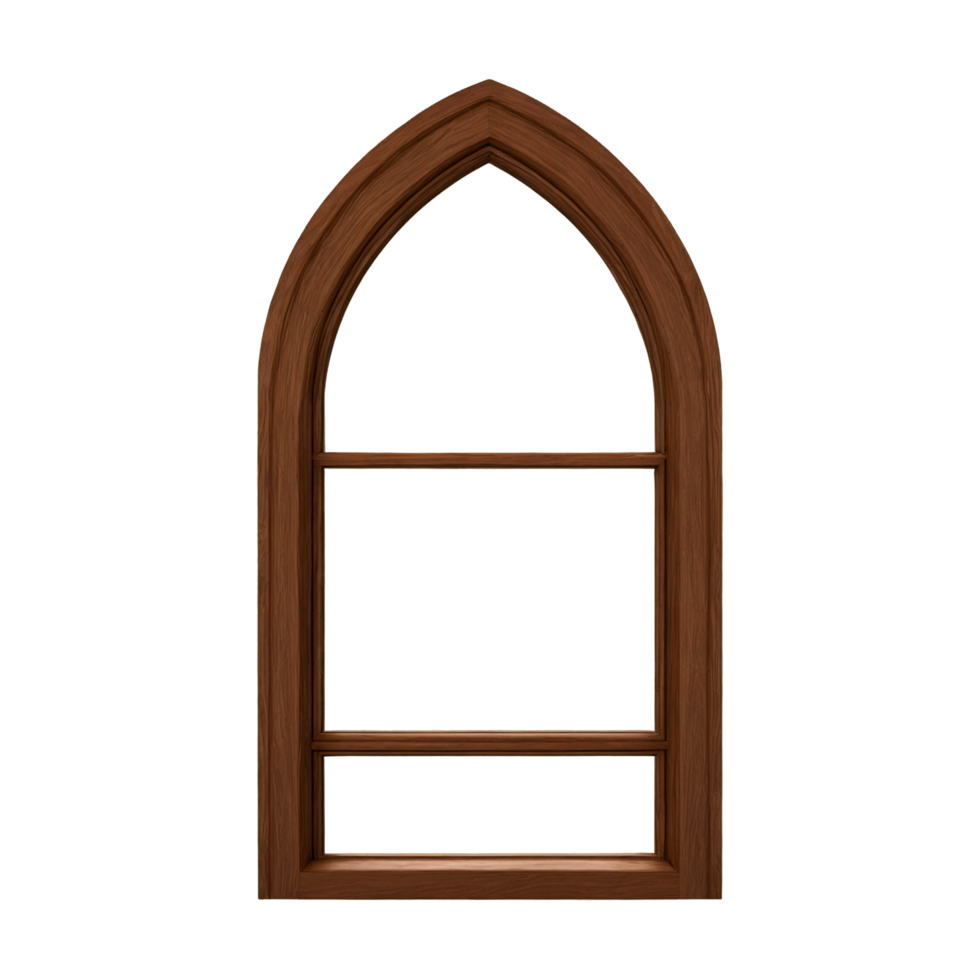 3D rendering of a simple wooden arch window frame png