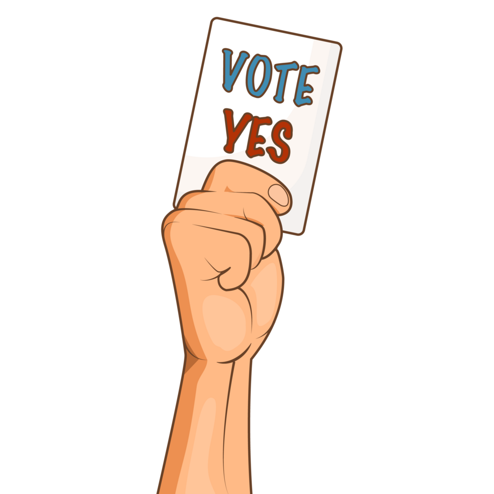 Illustration of a hand holding a VOTE YES card png