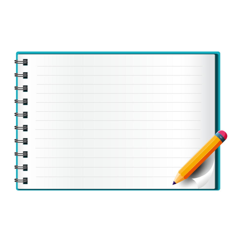 Realistic Horizontal Lined Notepad with a Pencil png