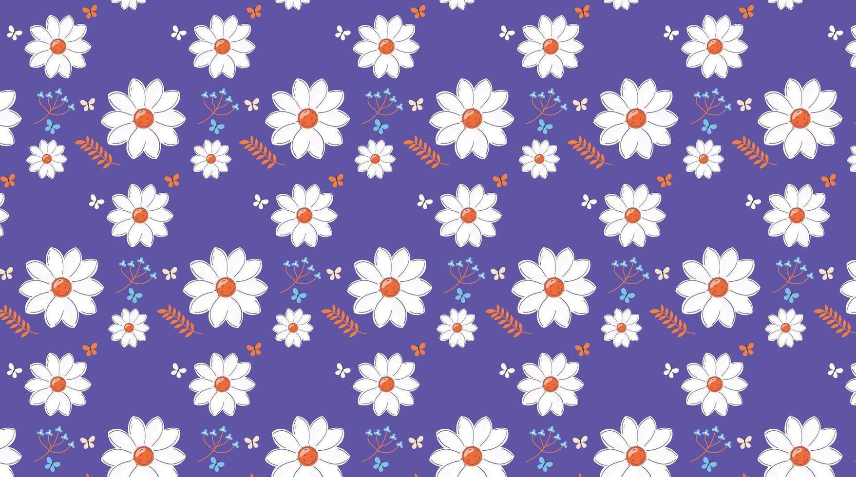 bloosm floral seamless pattern with a blue background and a tiny butterfly. vector