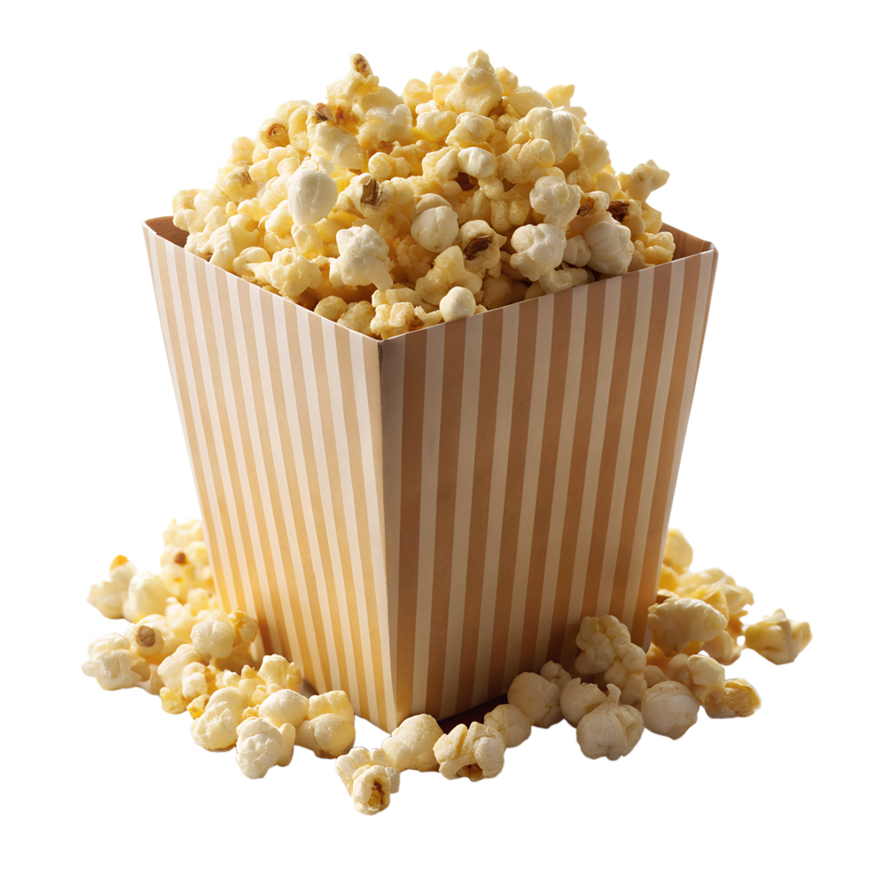 Popcorn in cardboard box isolated transparent background. png