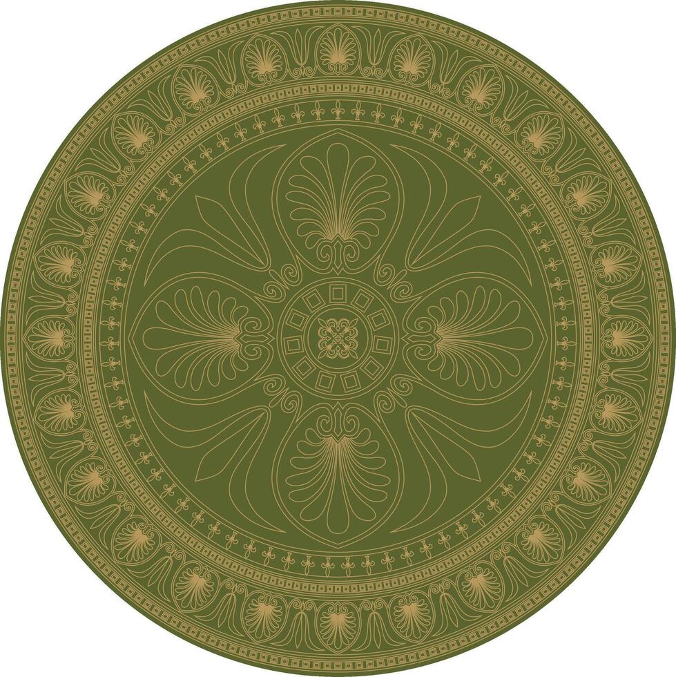 green with gold round ancient Byzantine ornament. Classical circle of the Eastern Roman Empire, Greece. Pattern motifs of Constantinople vector