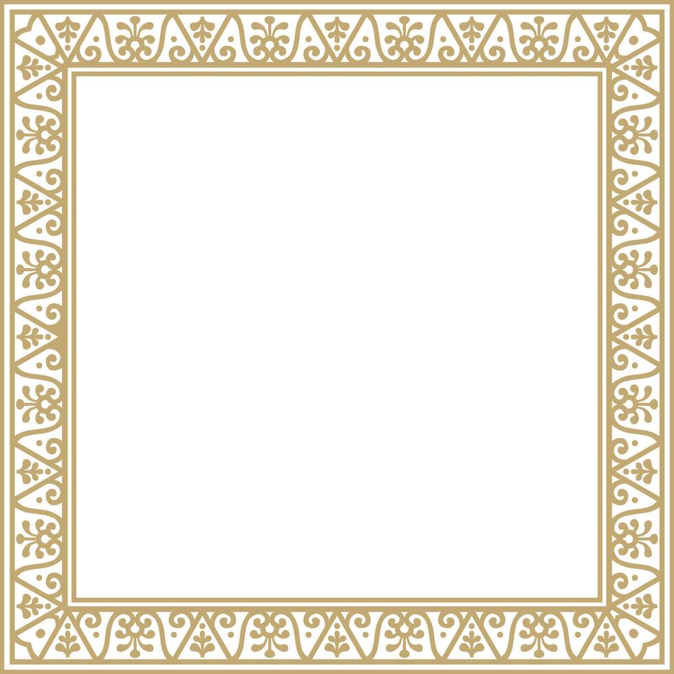 square gold border, frame, Pompeii. Rectangle Neopolitan ornament. Art of Ancient Rome. Template for stained glass vector