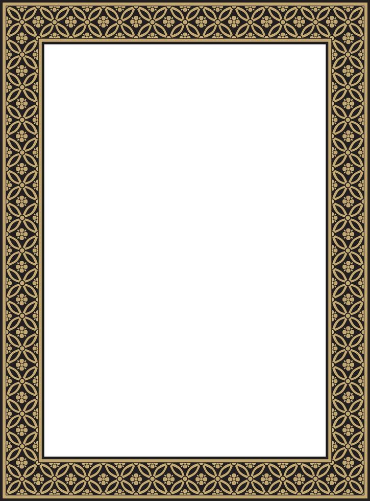 golden with black Chinese rectangle, frame. Square ornaments of oriental peoples, korea, taiwan, china, hong kong, indonesia vector