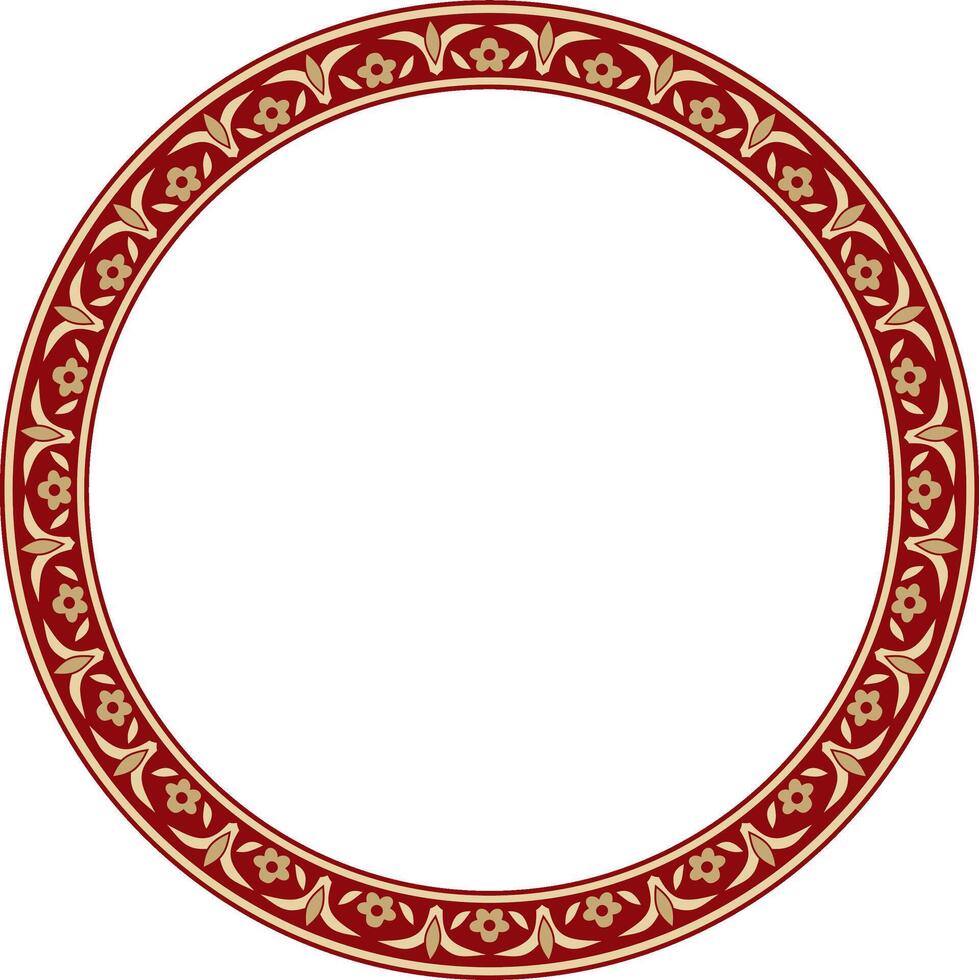 gold with red round Turkish ornament. Ottoman circle, ring, frame. vector