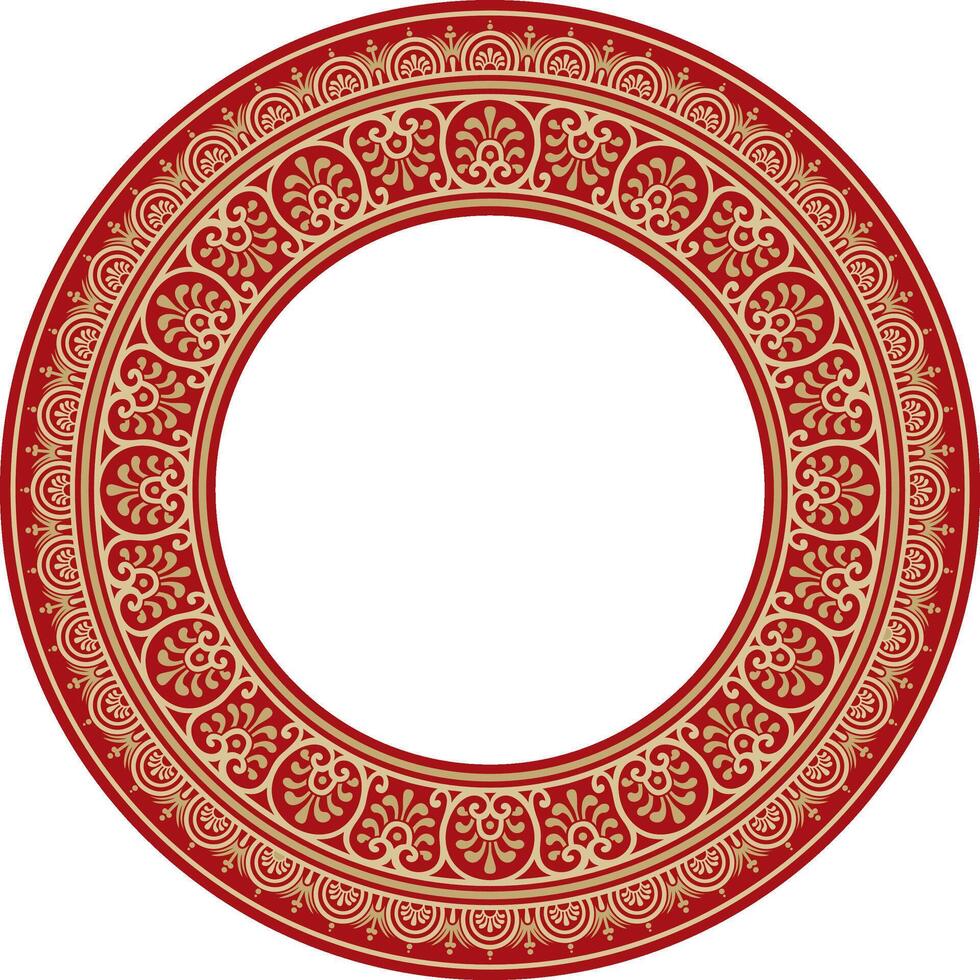 round gold with red border, frame, Pompeii ring. Circle Neopolitan ornament. Art of Ancient Rome. vector