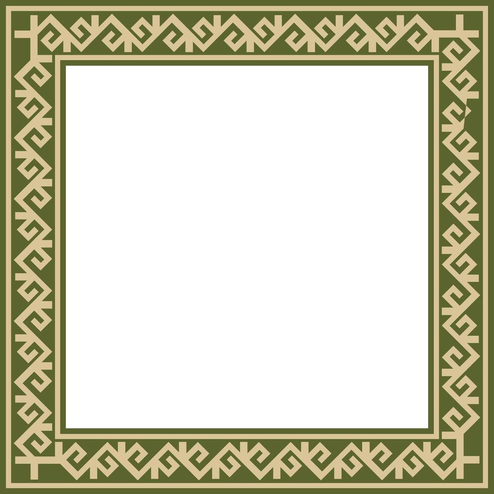 green with black Square Kazakh national ornament. Ethnic pattern of the peoples of the Great Steppe, Mongols, Kyrgyz, Kalmyks, Buryats. Square frame border. vector