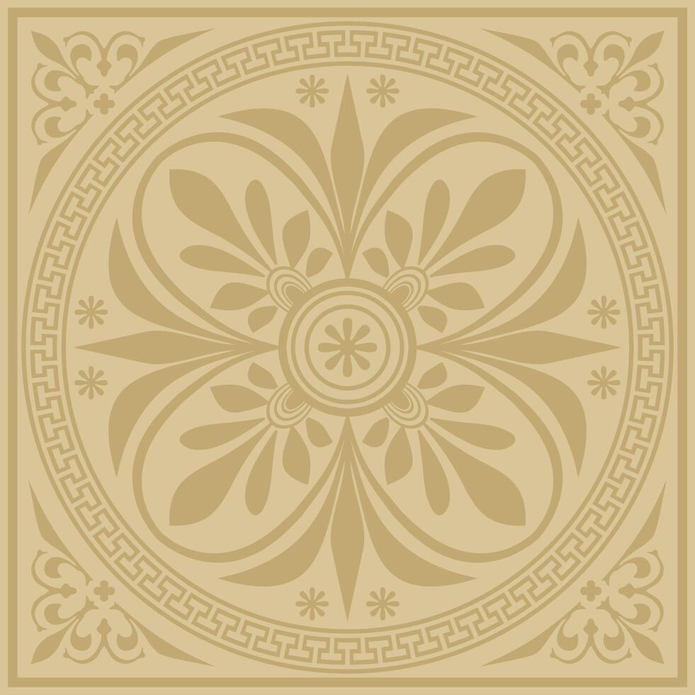 golden classic Greek square ornament. Rectangle of Ancient Greece and Roman Empire. Byzantine painting of walls, floors and ceilings. Decoration of European palaces. vector