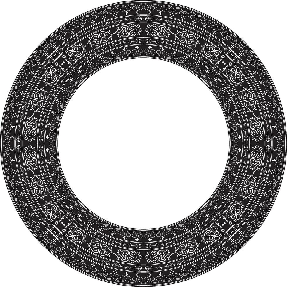 monochrome black round Yakut ornament. Endless circle, border, frame of the northern peoples of the Far East. vector