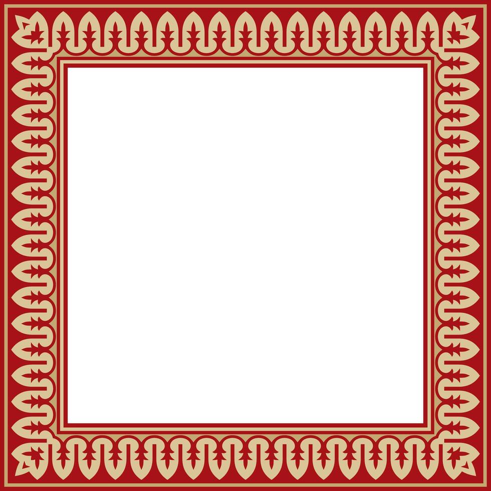 square gold with red national Persian ornament. Rectangle, frame, border, ethnic pattern of the peoples of Iran, Iraq, Tajikistan vector