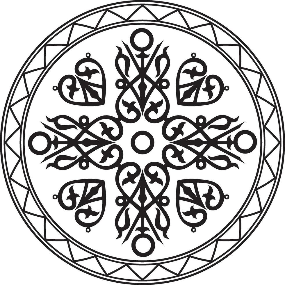 round monochrome Yakut national ornament. Ethnic circle pattern of the peoples of the Far North, Siberia, taiga and tundra vector
