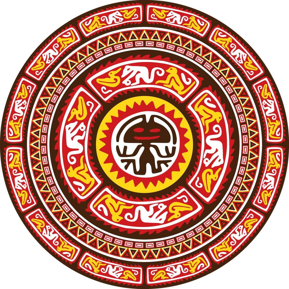 Native American round colored pattern. Geometric shapes in a circle. National ornament of the peoples of America, Maya, Aztecs, Incas vector