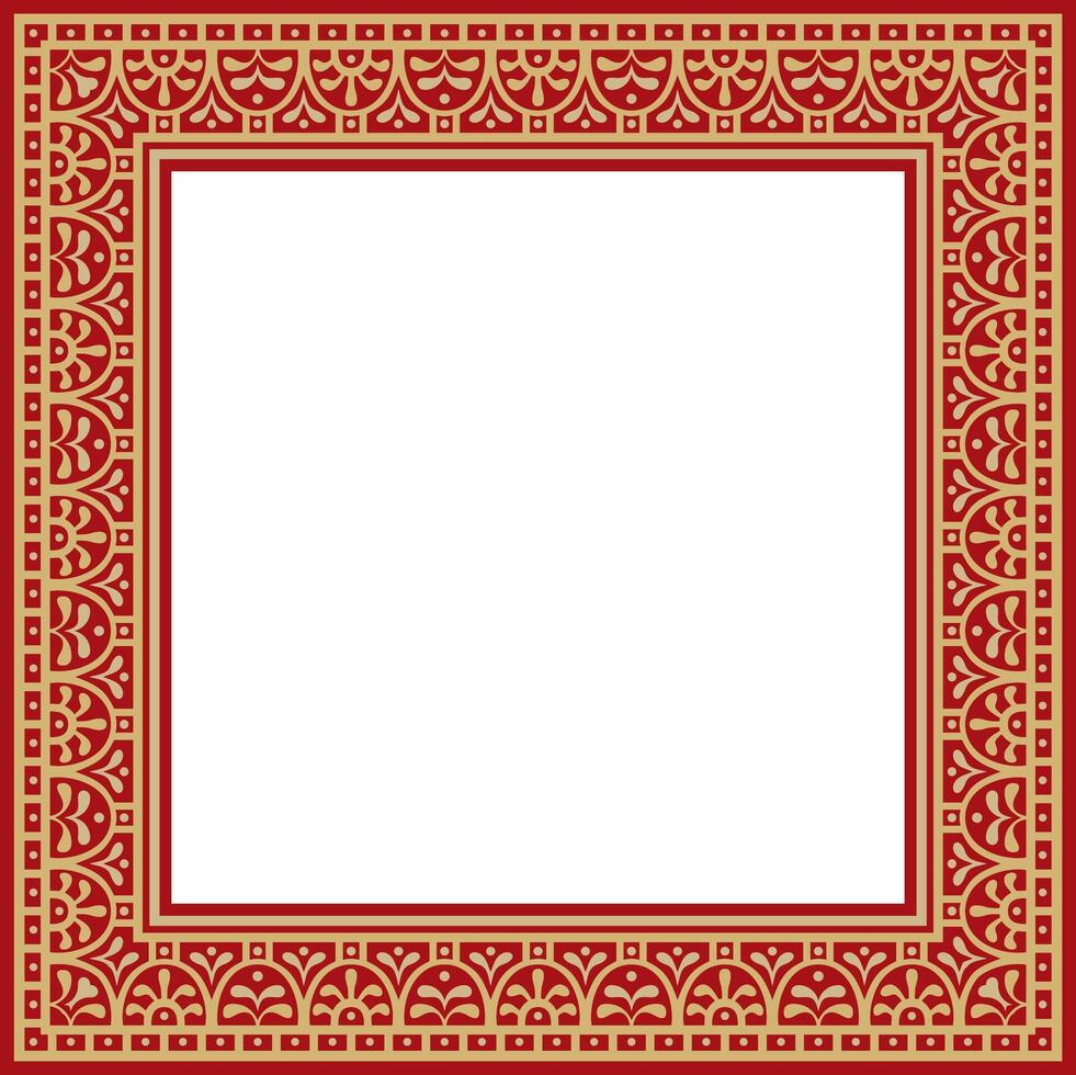 square gold with red border, frame, Pompeii. Rectangle Neopolitan ornament. Art of Ancient Rome. Template for stained glass vector