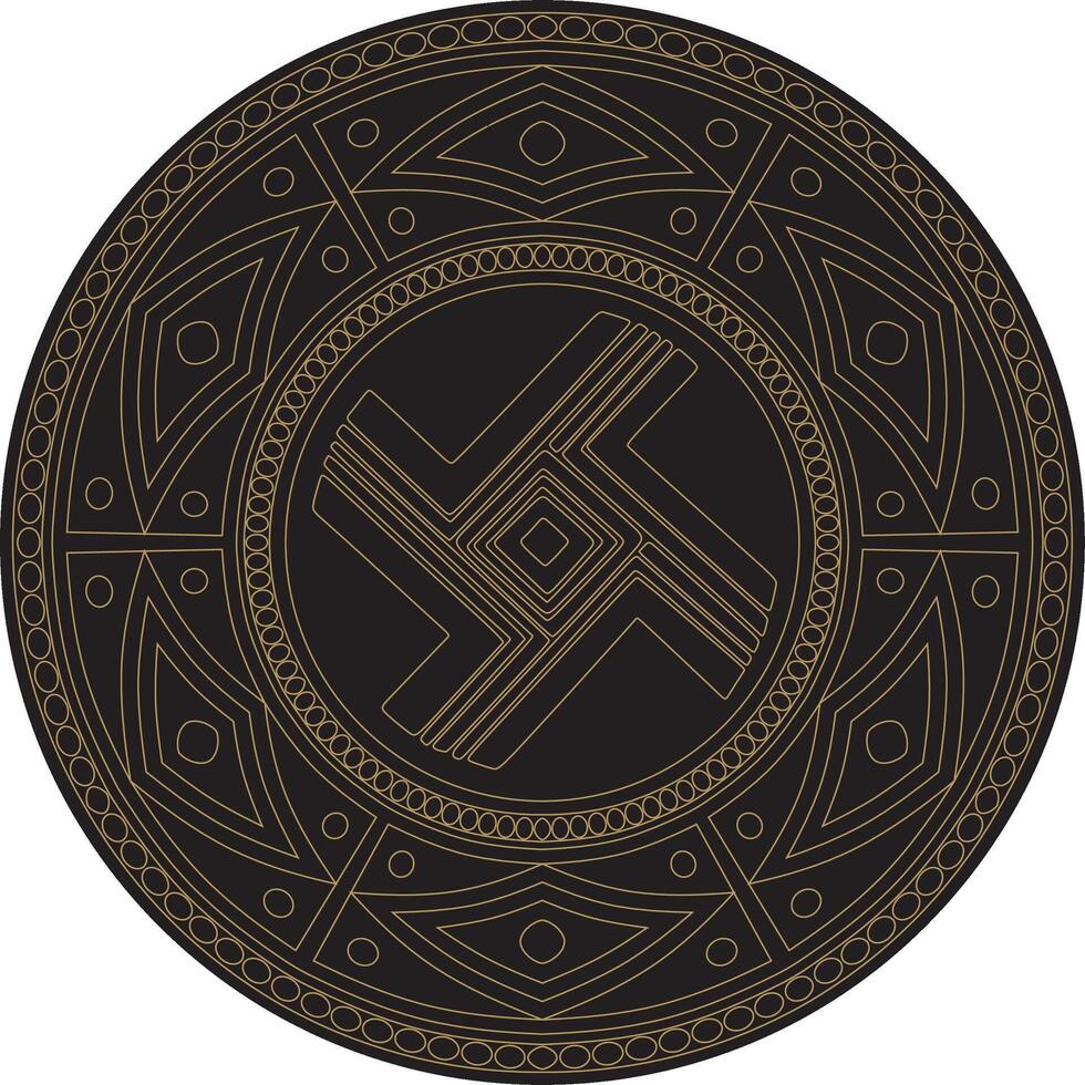 Native American round contour gold with black pattern. Geometric shapes in a circle. National ornament of the peoples of America, Maya, Aztecs, Incas vector