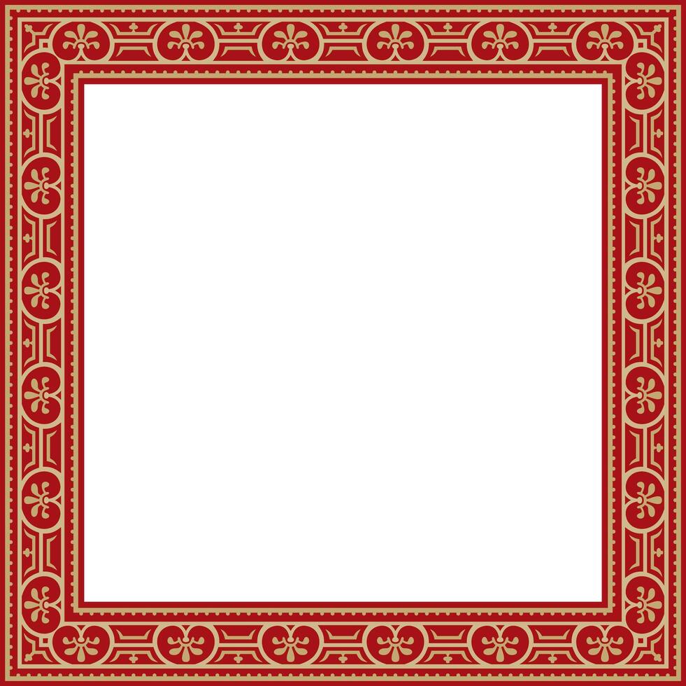 square gold with red border, frame, Pompeii. Rectangle Neopolitan ornament. Art of Ancient Rome. Template for stained glass vector