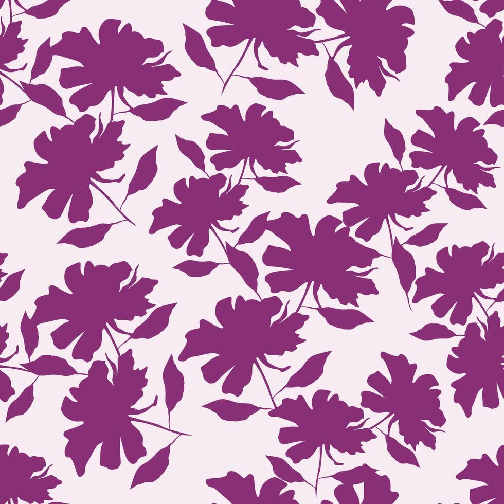 monochrome a solid abstract blooming flower arrangement motif with stalk leaves, all over design with solid background illustration digital image for textile printing factory vector
