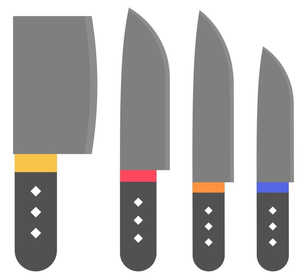 Flat icon of kitchen knives set isolated on white background. vector
