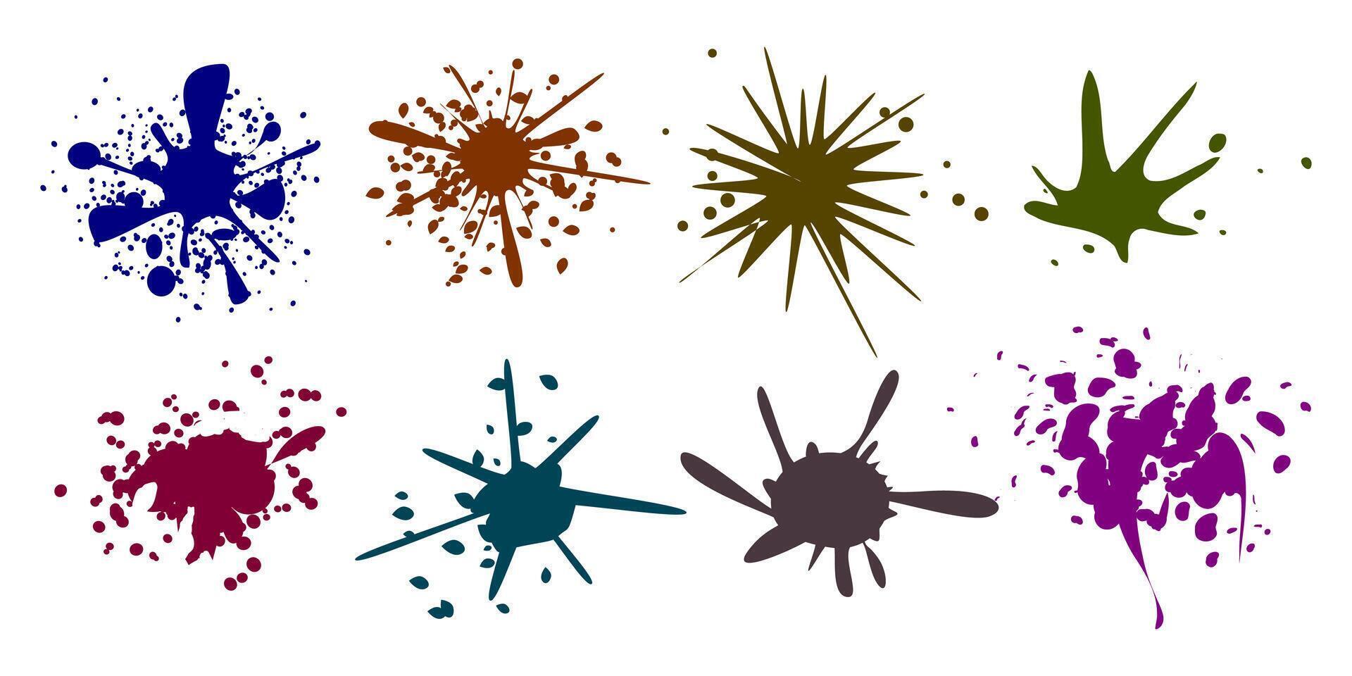 Set of paint splatter recolorable . Messy brush strikes collection. vector