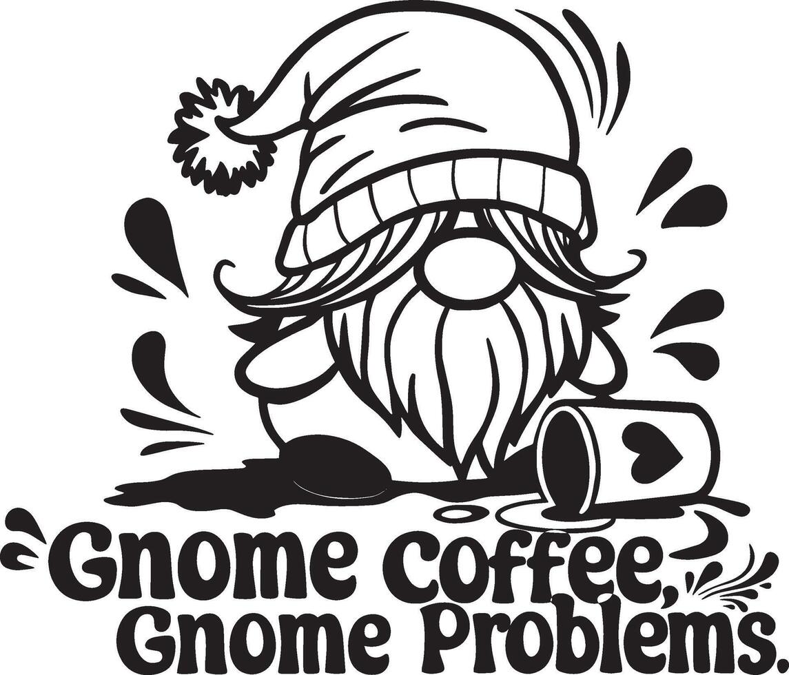 Gnome with Spilled Coffee and Gnome Coffee, Gnome Problems Text vector