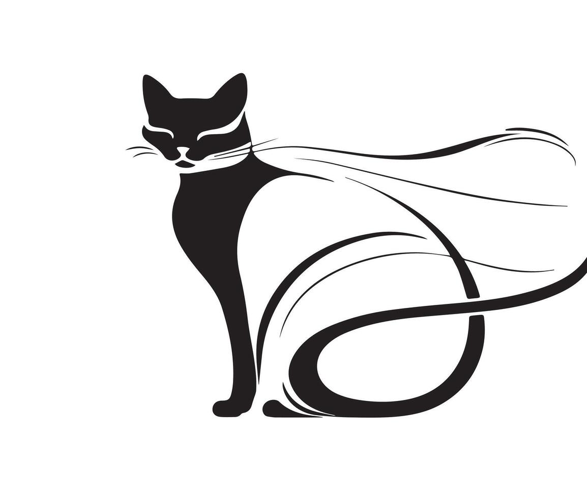 a black and white cat with a tail vector