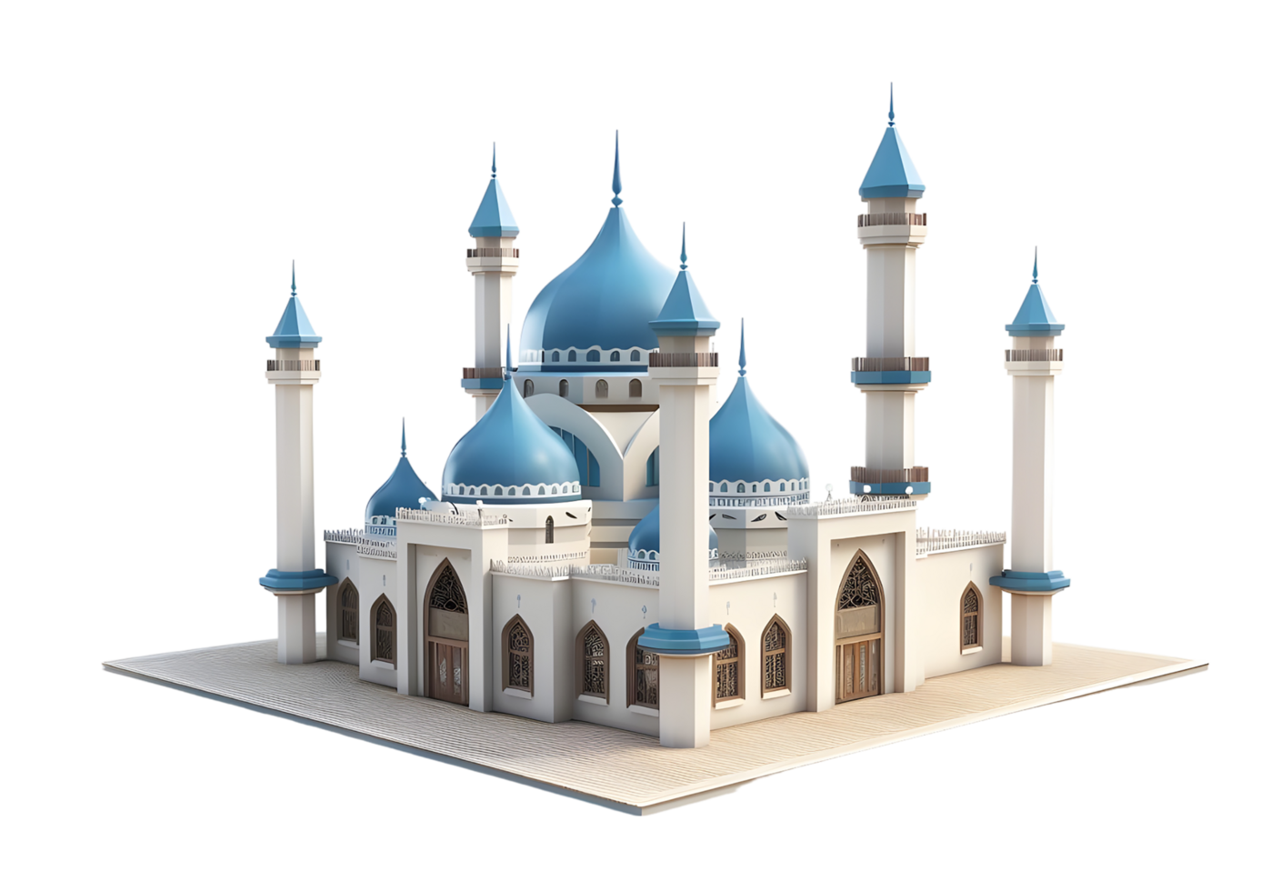 3D Model of a Blue and White Mosque. Isolated on transparent background png