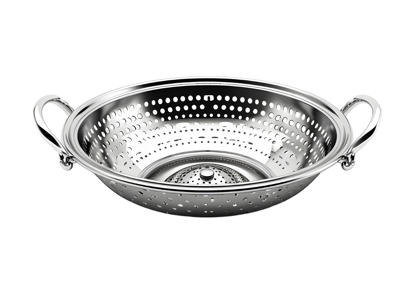 Stainless Steel Colander with Handles. Isolated on transparent background png