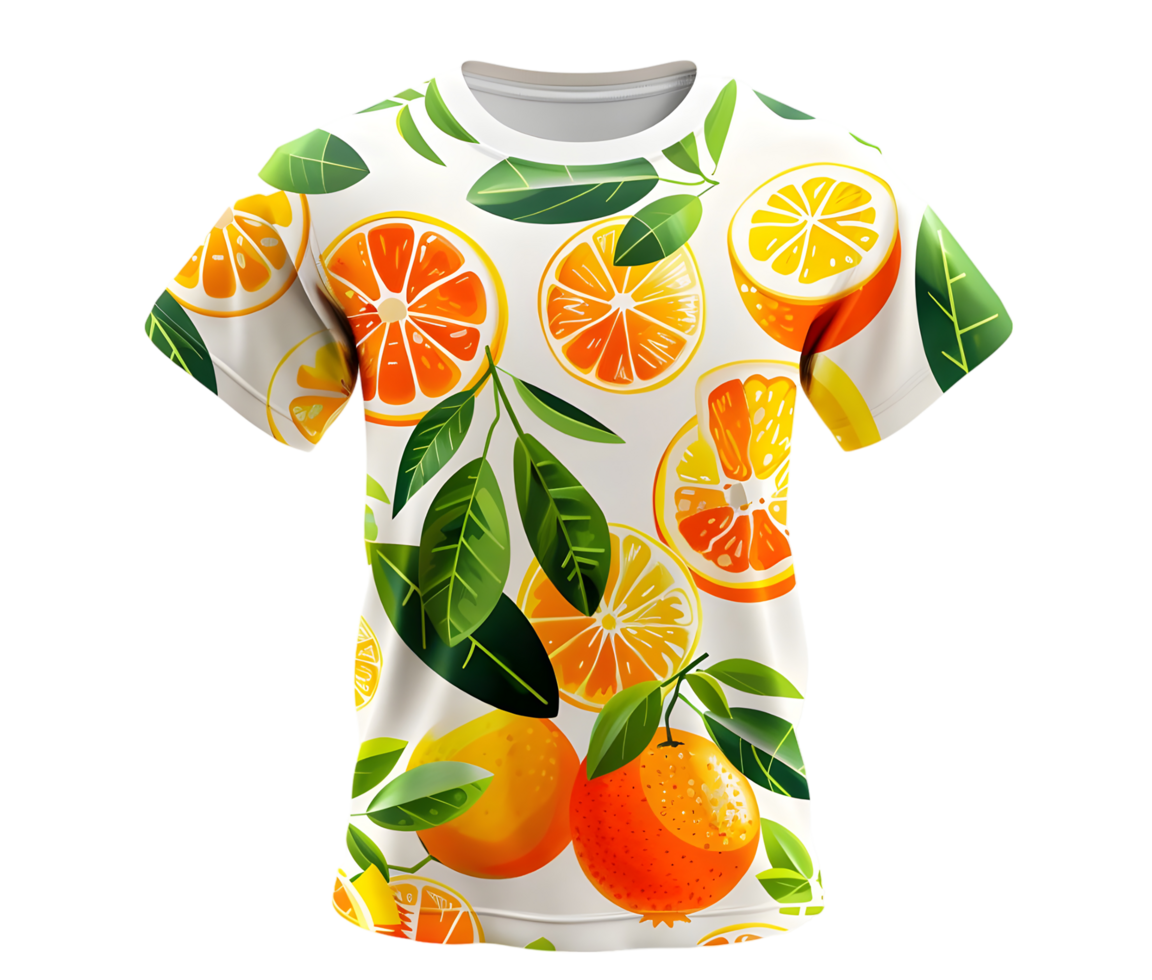 White T-shirt with Orange Pattern. Isolated on transparent background png