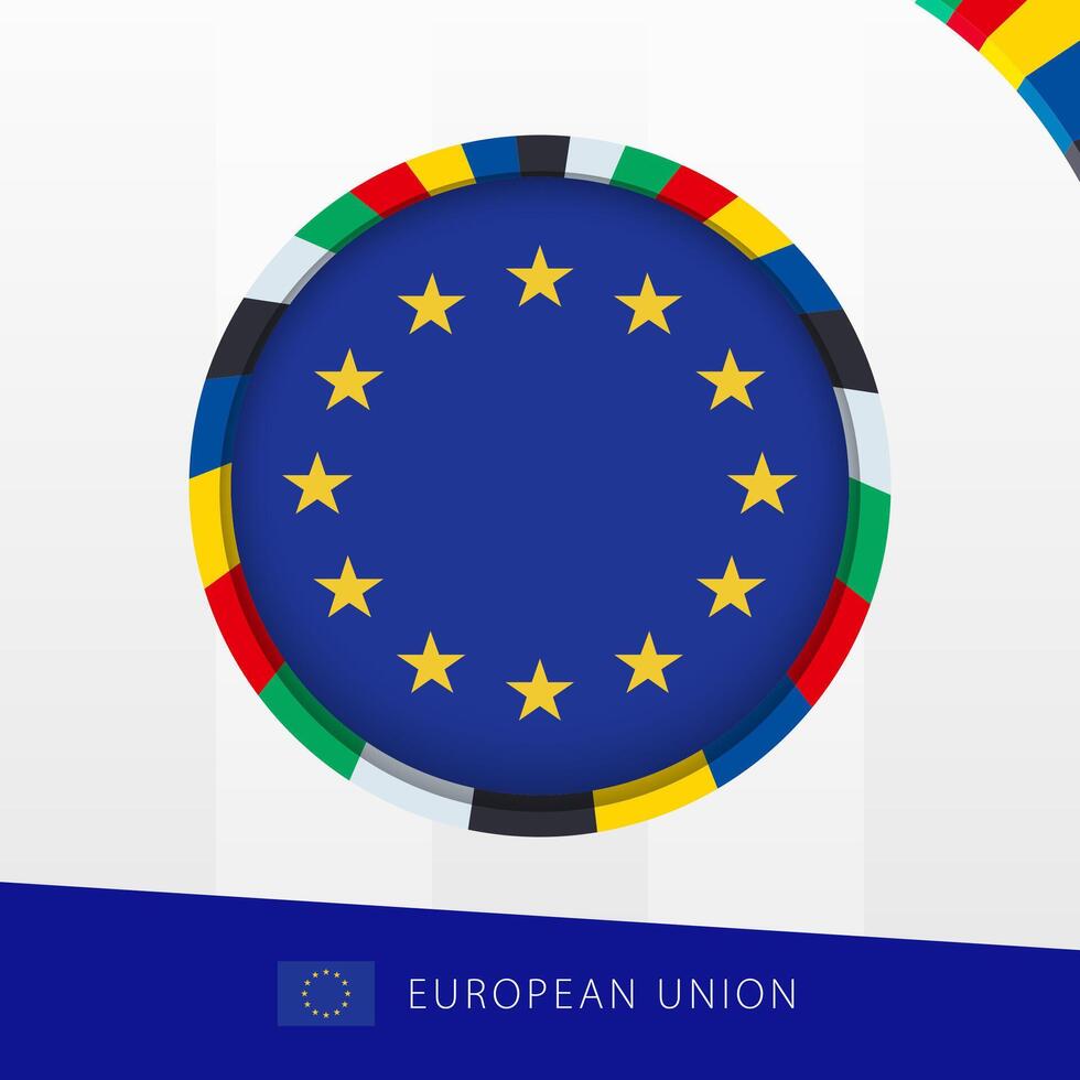 European Union Flag with Colorful Circle Border. vector