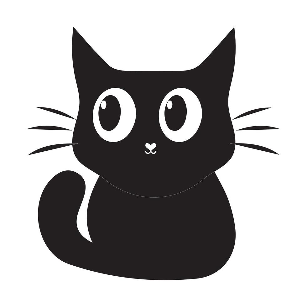 Black Cat icon Illustration, cute black cat with big eyes and a simple design. Perfect for use in graphic projects, product design vector
