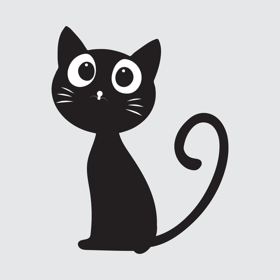 Black Cat icon Illustration, cute black cat with big eyes and a simple design. Perfect for use in graphic projects, product design vector