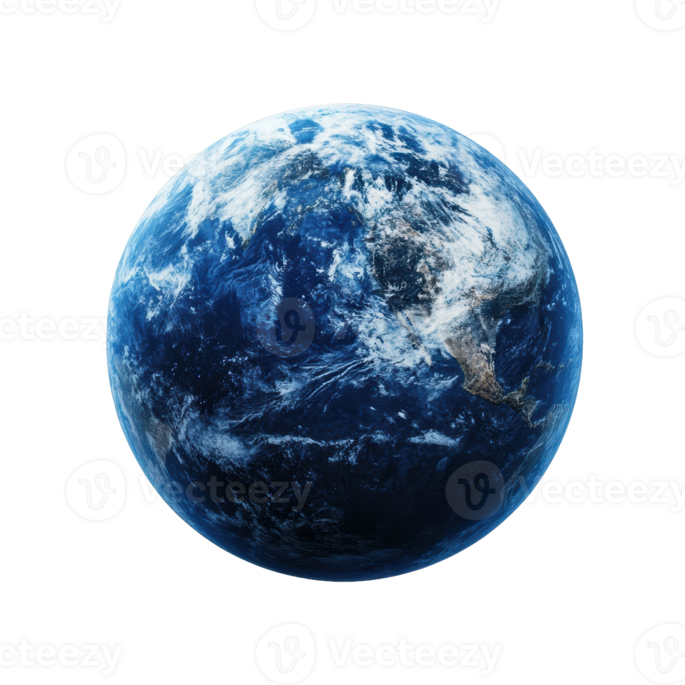 Blue planet Earth viewed from space showcasing oceans and continents in high resolution, cut out - stock . png