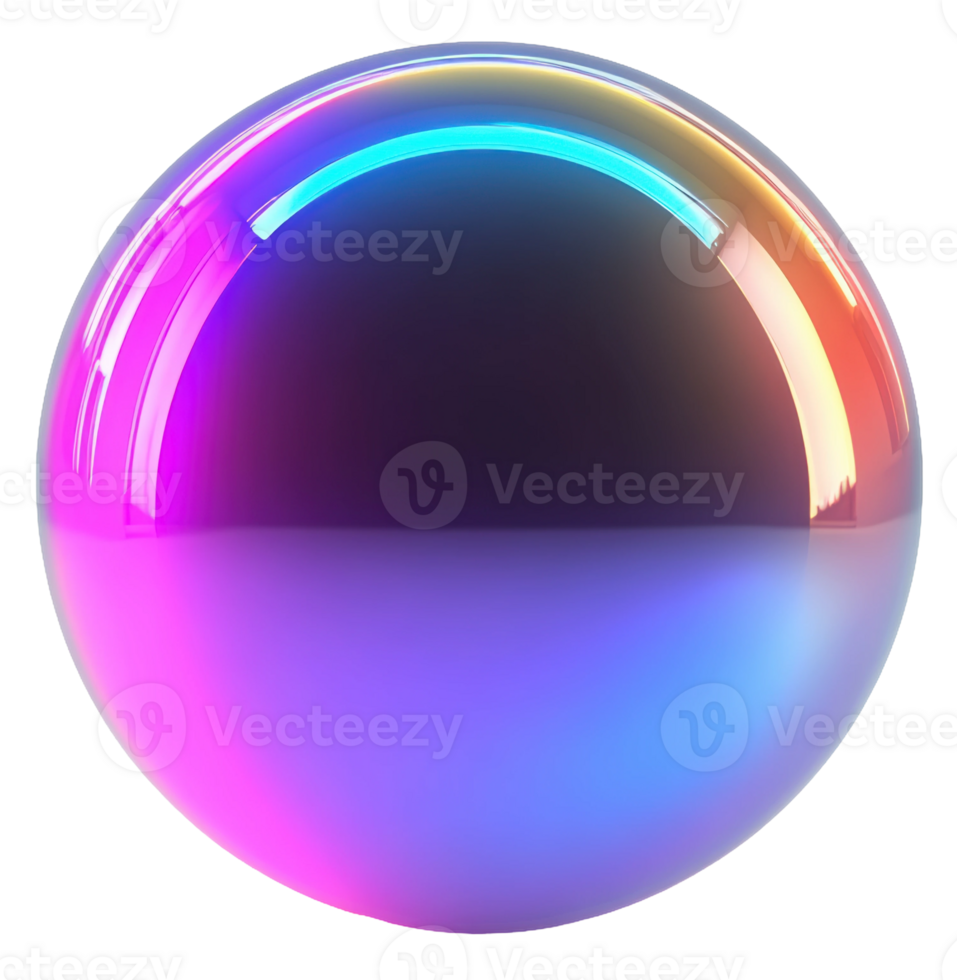 A reflective sphere with vibrant gradient colors and smooth surface displayed against a simple background, cut out - stock . png