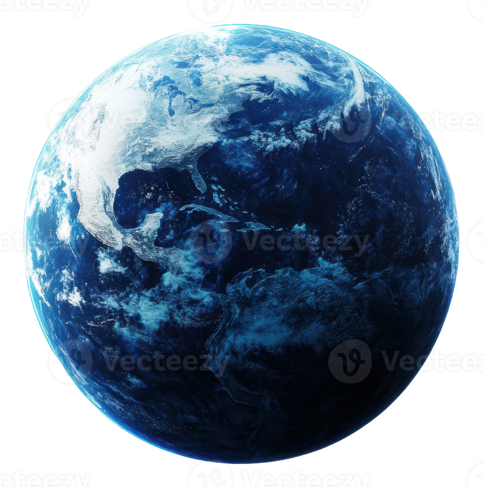 Aerial view of Earth showcasing North America during daylight, surrounded by clouds and the vast ocean, cut out - stock . png