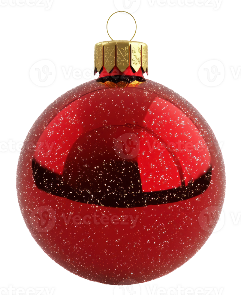 Shiny red Christmas ornament with golden cap and glittery surface, cut out - stock . png